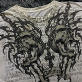 Hearujoy Y2K New Gothic T-shirt Classic Skull Print Short Sleeve Men's Women's Street Hip Hop Retro Harajuku Round Neck Loose Cotton Tops